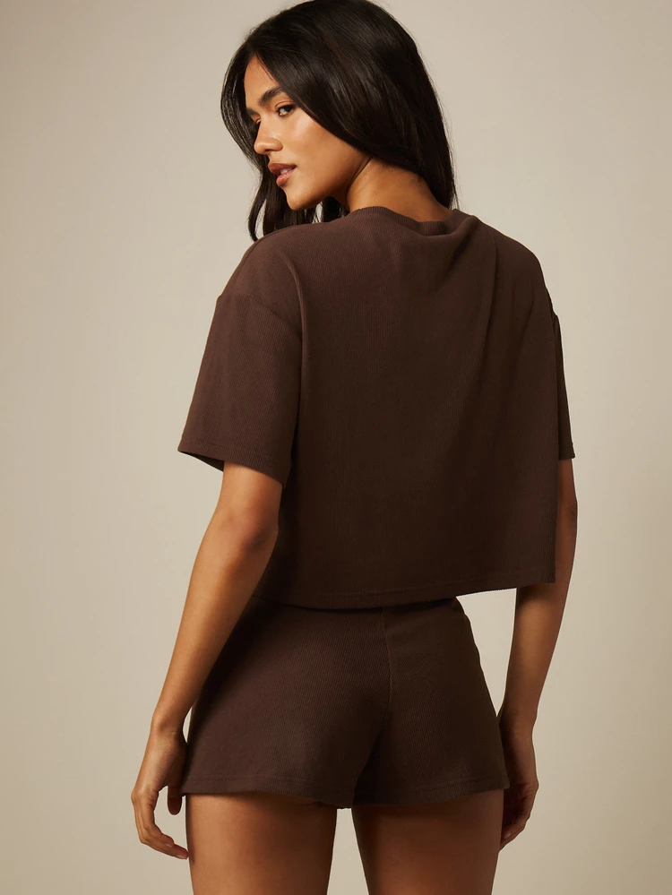 MISSGUIDED Ribbed Crop Tee And Mini Shorts Co-Ord Set