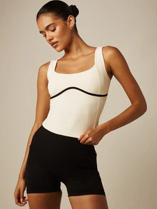 MISSGUIDED Sleeveless Square Neck Crop Tank Top With Contrast Binding Detail And Built-In Bra Support - Black and White - View 5