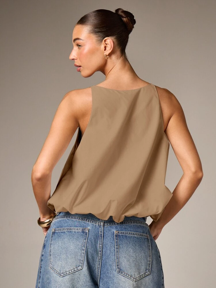 Poplin Sleeveless Top With Balloon Hem