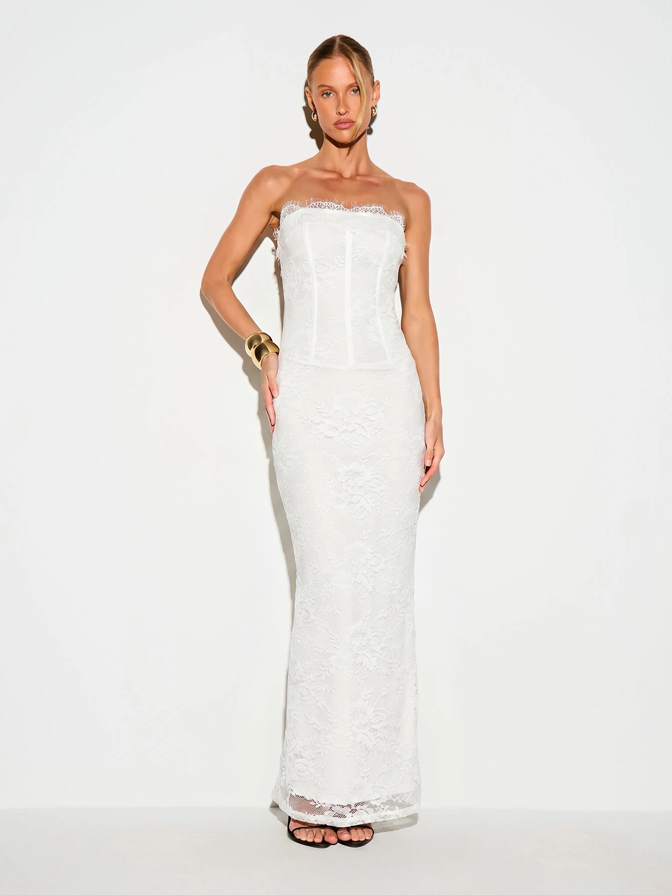 Strapless Lace Maxi Dress With Corset Boning