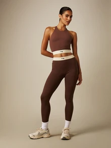 MISSGUIDED Active Racer Back Vest Top With Branded Elastic Waistband Cropped Halter Neck Sleeveless Fitted Sports Tank - Brown - View 4