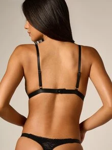 AiiRZ Lace Triangle Bralette And Thong Set With Contrast Bow Detail Lingerie Two-Piece Intimate Set - Black - View 3