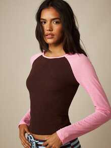 MISSGUIDED Contrast Raglan Long Sleeve Crop Top With Color Block Design And Crew Neck For Casual Everyday Wear - Multicolor - View 2