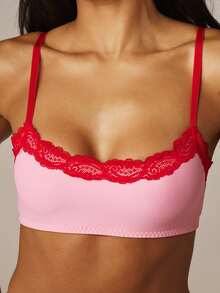 MISSGUIDED Contrast Lace Trim Bralette With Scalloped Neckline And Adjustable Straps Intimate Lingerie - Pink - View 5