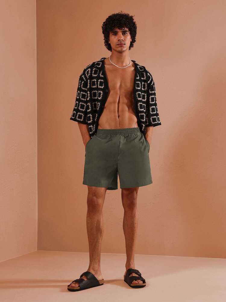 Short de baño de ajuste regular con cintura elástica, esencial para el verano y las vacaciones en la playa