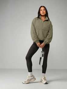 MISSGUIDED 超大款半拉链漏斗领防风夹克，配有弹性袖口和前拉链口袋 - 軍綠色 - 查看 3