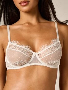 Women's Underwear AiiRZ Lace And Polka Dot Mesh Bra - White - View 2