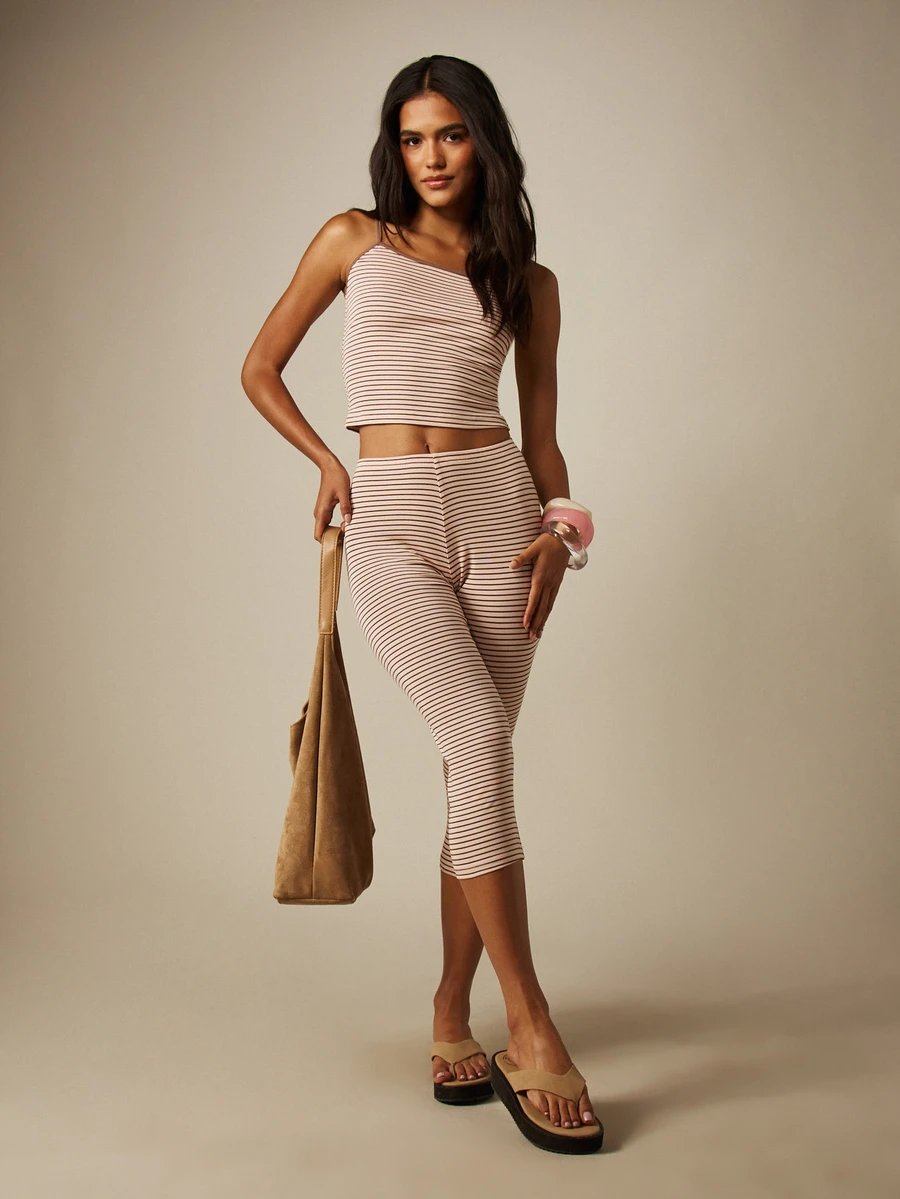 MISSGUIDED Striped Cami Crop Top And Capri Leggings Co-Ord Set Summer Two-Piece Matching Outfit - Multicolor - View 1