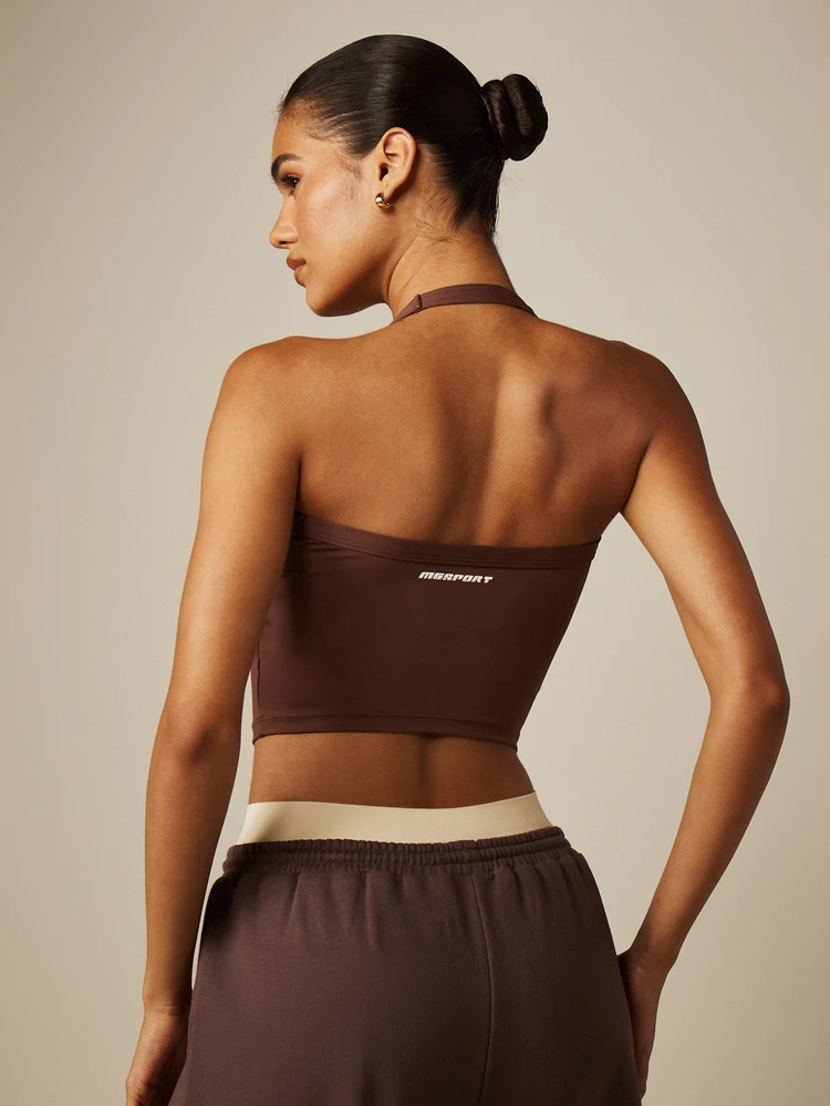 MISSGUIDED Halter Neck Cropped Sports Tank Top