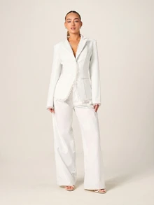 MISSGUIDED Lace Trim Single Button Blazer With Notch Lapel And Long Sleeves For Formal And Evening Occasions - White - View 6