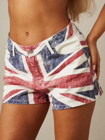 MISSGUIDED Pantaloncini in denim lavato vintage con stampa Union Jack