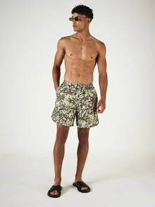 SUMWON Molted Camouflage Print Swim Trunks With Elasticated Drawstring Waist Summer Beach Holiday Shorts - Army Green - View 3