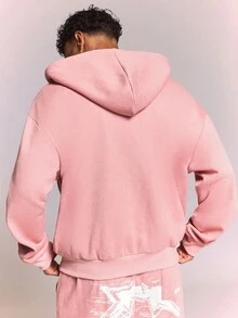 SUMWON Oversized Full-Zip Hoodie With Distressed Star Graphic Print And Washed Fleece Finish - Pink - View 2