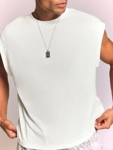 SUMWON Boxy Fit Sleeveless Tank Top With Crew Neck Embroidered Logo Armhole Panel Summer Essential - White - View 1