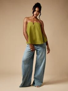 MISSGUIDED Strapless Tube Top With U-Bend Sweetheart Neckline And Flowy A-Line Silhouette For Summer Nights And Vacations - Green - View 4