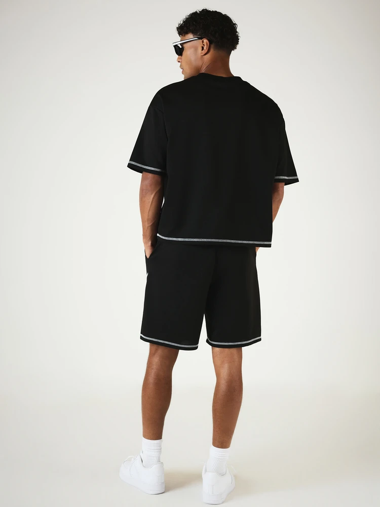 Oversized Crew Neck Short Sleeve T-Shirt And Shorts Co-Ord Set With Contrast Stitch Detailing