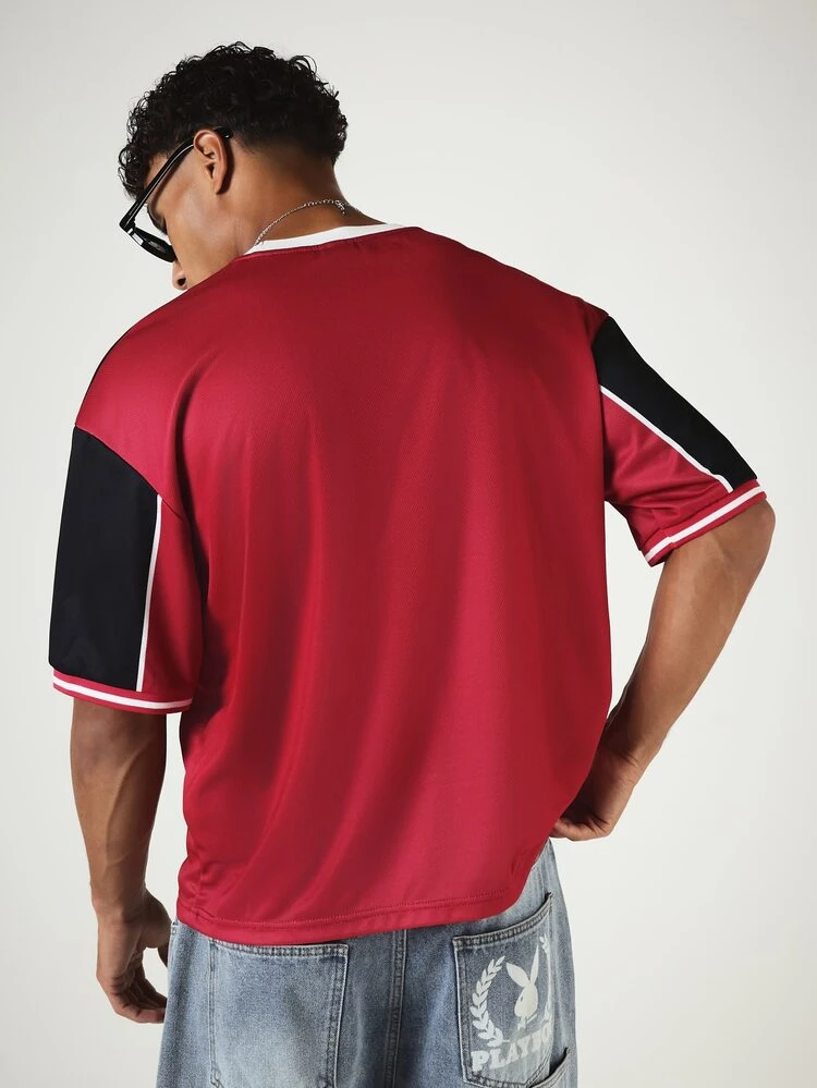 Society Oversized Football Jersey T-Shirt With Vertical Stripes And Number 03 Graphic Front Print Crew Neck Short Sleeve