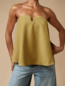 MISSGUIDED Strapless U-Bend Neckline Flared Swing Top With Zip Back Closure For Date Night Or Summer Occasions - Pale Yellow - View 6
