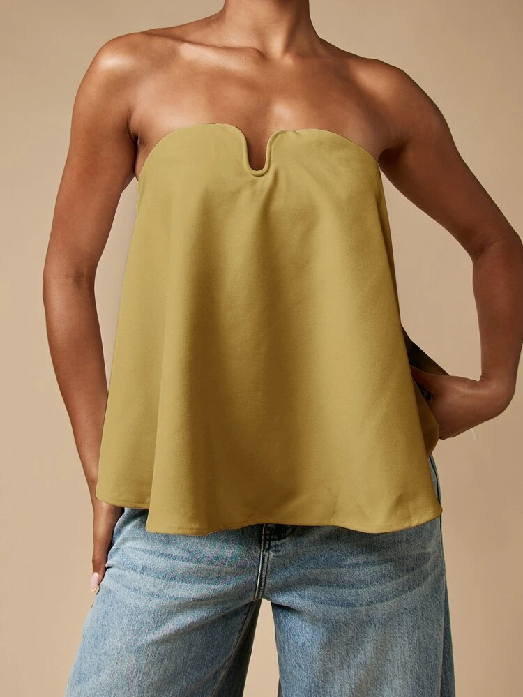 MISSGUIDED Strapless U-Bend Neckline Flared Swing Top With Zip Back Closure For Date Night Or Summer Occasions
