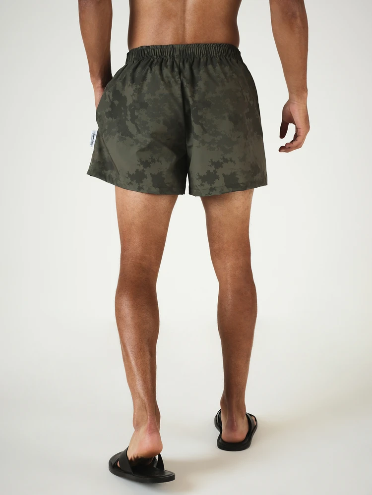 Grunge Camo Print Swim Trunks With Elastic Waistband Summer Beach Holiday Shorts