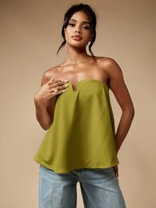 MISSGUIDED Strapless Tube Top With U-Bend Sweetheart Neckline And Flowy A-Line Silhouette For Summer Nights And Vacations - Green - View 3
