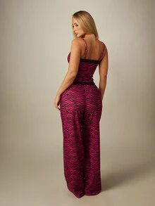 Missguided x Playboy Zebra Print Lace Trim Cami Top And Wide Leg Pant Pyjama Set Sleepwear Lounge Co-Ord - Multicolor - View 2
