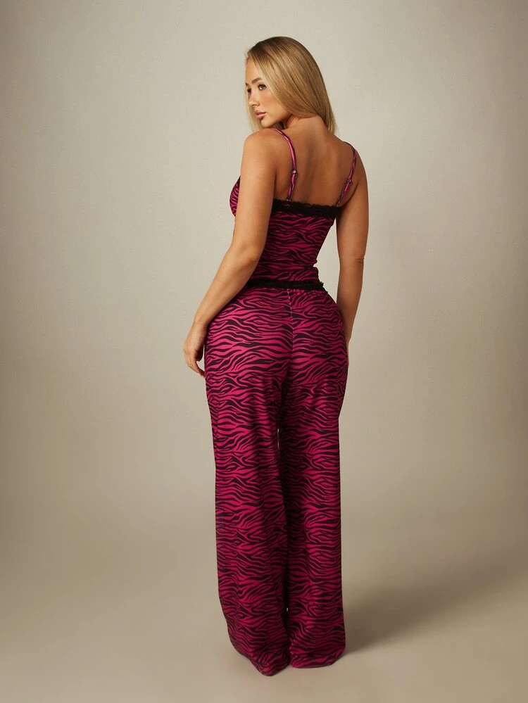 Missguided x Playboy Zebra Print Lace Trim Cami Top And Wide Leg Pant Set