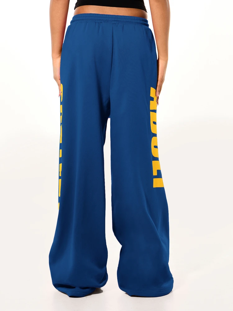 SUMWON WOMEN Oversized Wide Leg Sweatpants With Bold Vertical Graphic Print And Rope Drawstring Waistband