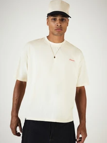SUMWON Studios Boxy Fit Resort Graphic T-Shirt With Sun Print Back And Logo Chest Summer Crew Neck Tee - Apricot - View 2