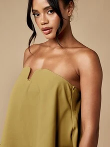 MISSGUIDED Strapless U-Bend Neckline Flared Swing Top With Zip Back Closure For Date Night Or Summer Occasions - Pale Yellow - View 5