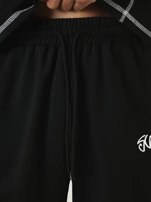 SUMWON Oversized Crew Neck Short Sleeve T-Shirt And Shorts Co-Ord Set With Contrast Stitch Detailing - Black - View 6