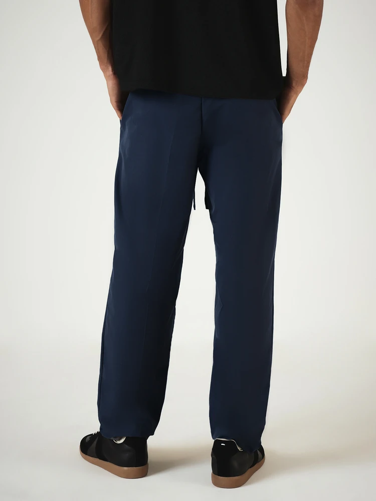 Straight Leg Poplin Drawstring Trousers Relaxed Fit Casual Pants With Side Pockets
