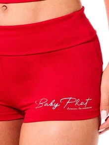 BABYPHAT Fold-Over Waist Booty Shorts With Silver Star Print Back Detail , Fourth Of July - Red - View 4