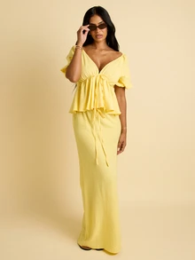 Áo LINEN tay cánh hoa FASHION SZN - màu xanh lá - Xem 3