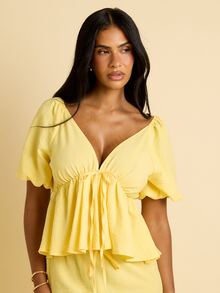 Áo LINEN tay cánh hoa FASHION SZN - màu xanh lá - Xem 4