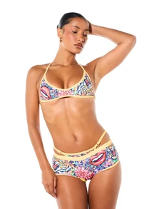 SUMWON WOMEN Bộ bikini 2 mảnh mùa hè họa tiết in đồ họa, áo cổ yếm, quần đùi boyshort, họa tiết AOP hoa môi hổ - Nhiều màu - Xem 4
