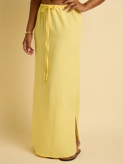 FASHION SZN Women's Summer Vacation Solid Color Drawstring Waist Split Hem Skirt