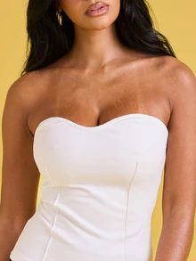 FASHION SZN Women's White Strapless Corset Style Bandeau Top Summer Casual Solid Color Tube Top Elegant Chic Stylish Classy Summer Holiday Vacation Wear With Jeans Cute Hen Do Party Bachelorette Casual Minimalist Minimal 90'S Style - White - View 4