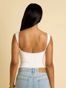 FASHION SZN BODYSUIT CỔ XÉC 2 LỚP VẢI SLINKY - trắng - Xem 2