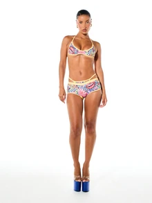 SUMWON WOMEN Bộ bikini 2 mảnh mùa hè họa tiết in đồ họa, áo cổ yếm, quần đùi boyshort, họa tiết AOP hoa môi hổ - Nhiều màu - Xem 5