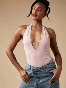 MISSGUIDED 掛脖深V領露背無袖連身內搭上衣 夏季派對上衣 - 粉色 - 查看 6