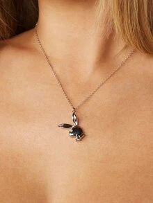 Missguided x Playboy 兔子吊墜項鍊 經典標誌吊飾 粗鏈條 搶眼飾品 禮物 - 銀色 - 查看 2
