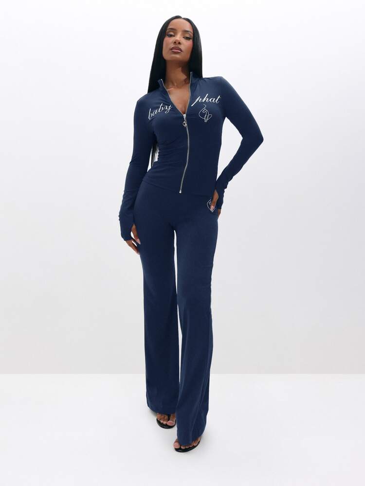 BABYPHAT Top ajustado con cierre delantero y estampado de letras para tallas grandes