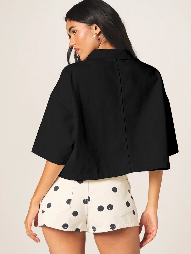 MISSGUIDED BOXY FIT POLO NECK DENIM TOP