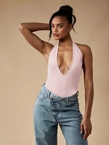 MISSGUIDED 掛脖深V領露背無袖連身內搭上衣 夏季派對上衣 - 粉色 - 查看 5
