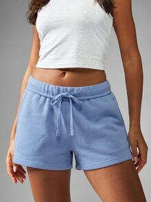 MISSGUIDED Pantalones cortos tipo jogger de felpa con cintura con cordón y bolsillos laterales, ropa casual de uso diario para estar en casa - Neblina azul - Ver 4