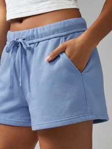 MISSGUIDED Pantalones cortos tipo jogger de felpa con cintura con cordón y bolsillos laterales, ropa casual de uso diario para estar en casa - Neblina azul - Ver 3