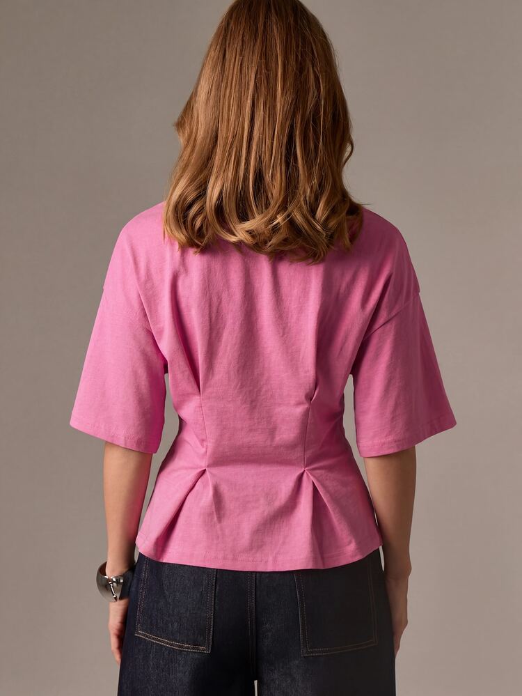 Peplum T-Shirt With Waist Tuck And Round Neck