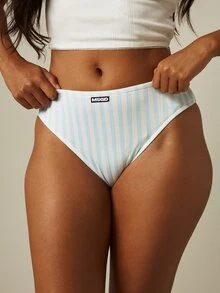 MISSGUIDED MSGD Culotte Pointelle Coupe Hipster Rayures Verticales Sous-vêtement Confort Quotidien Tricot Doux Essentiel d'Été - Bleu azur - Voir 1
