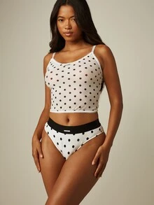 MISSGUIDED MSGD Polka Dot High Waist Elastic Waistband Brief Panty With Logo Tab Detail - Black and White - View 5